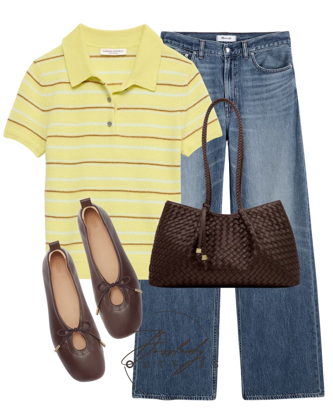 Ready for warmer weather with this classic, preppy-chic outfit! The soft yellow striped knit polo gives a subtle pop of color, perfectly balanced by comfortable, relaxed wide-leg denim. Grounding the look with rich espresso brown accessories—a gorgeous woven leather tote and trendy Mary Jane ballet flats—makes it instantly polished for everyday wear. Perfect for weekend brunches, casual office days, or running errands in style.

#LTKbag #LTKshoes #LTKsummer