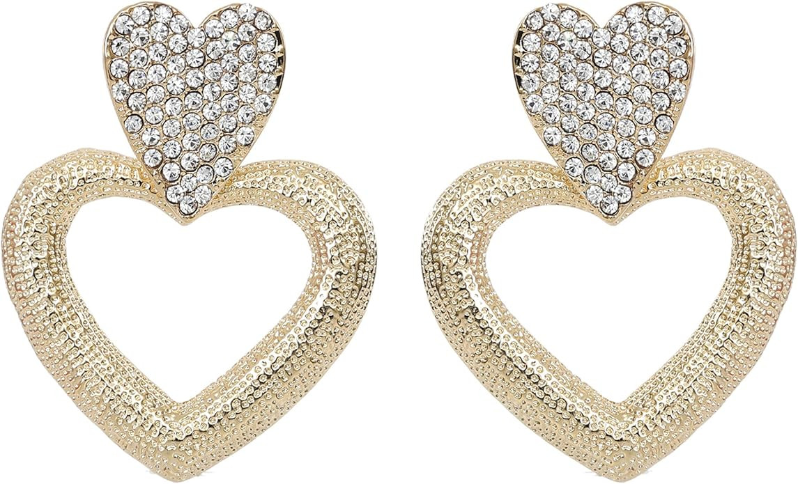 Heart Earrings for Women Trendy - Silver Heart Dangle Earrings with Diamond Like Look - Fashionab... | Amazon (US)