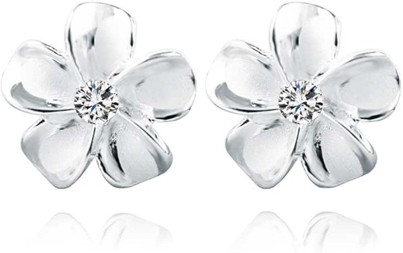 Reffeer Solid 925 Sterling Silver Plumeria Flower Stud Earrings for Women Teens Crystal Flower St... | Amazon (US)