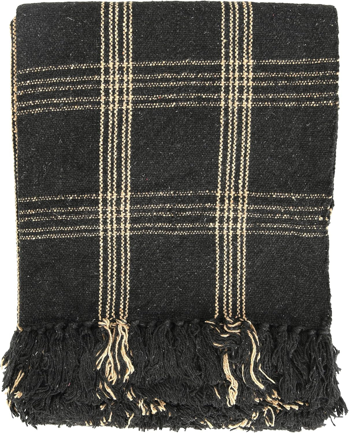 Plaid Black & Tan Fringed Woven Cotton Blend Throw | Amazon (US)