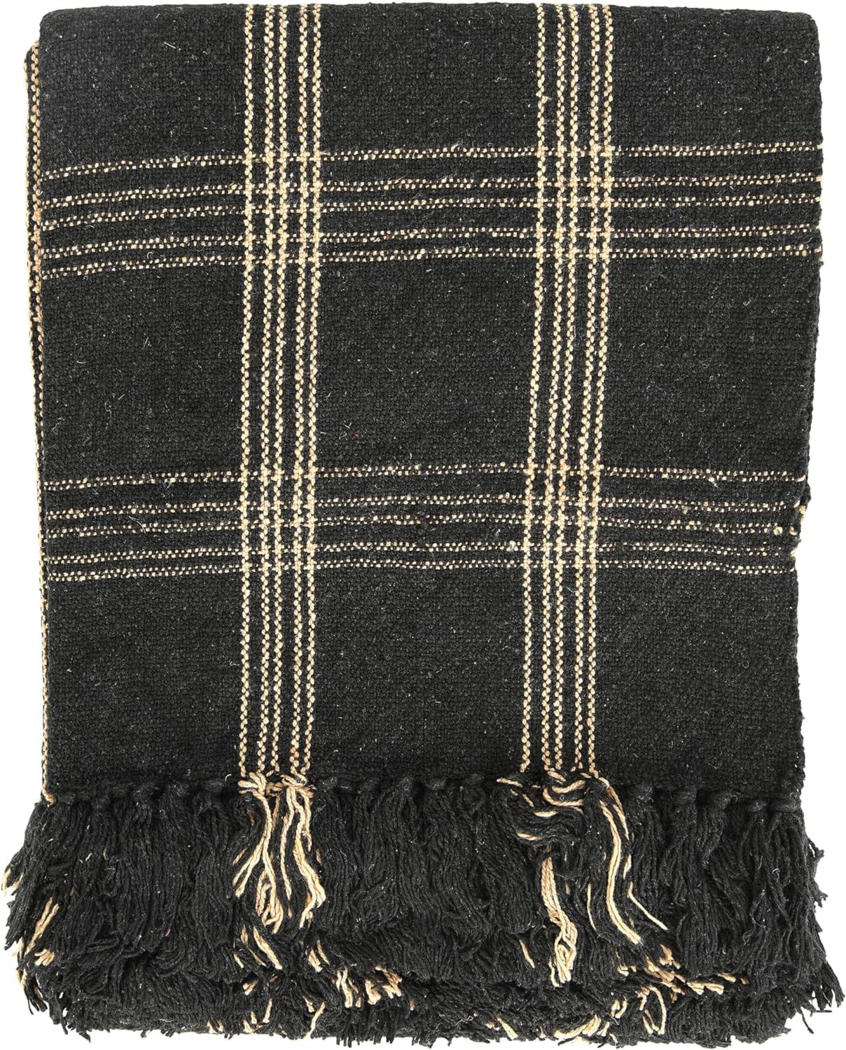 Creative Co-Op Plaid Black & Tan Fringed Woven Cotton Blend Throw 60 inch x50 | Amazon (US)