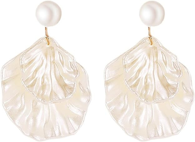 Seashell Pearl Stud Earrings for Women Girls Ocean Sea Theme Sweet Double Layer Acrylic Shell Lig... | Amazon (US)