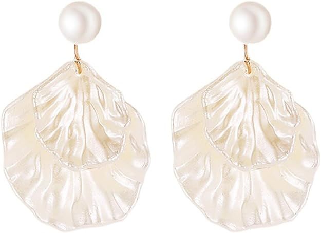 Seashell Pearl Stud Earrings for Women Girls Ocean Sea Theme Sweet Double Layer Acrylic Shell Lig... | Amazon (US)