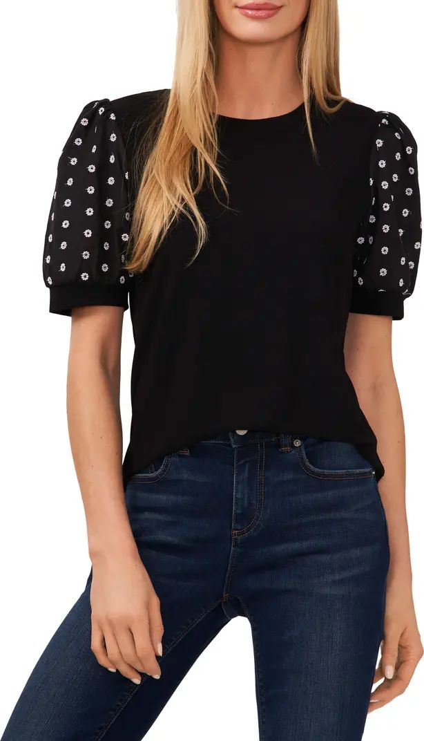 CeCe Mixed Media Eyelet Embroidered Puff Sleeve Top | Nordstrom | Nordstrom