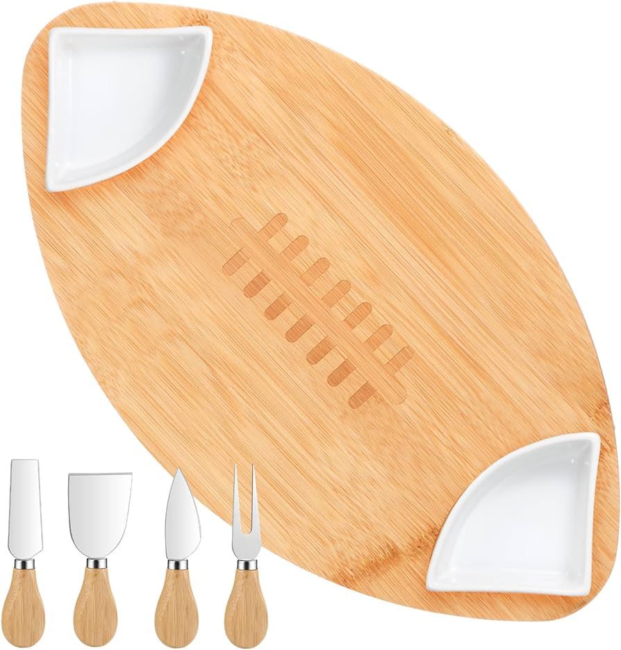 Domensi Football Shaped Bamboo Cutting Board Serving Tray with 2 Dip Trays and 4 Charcuterie Kniv... | Amazon (US)
