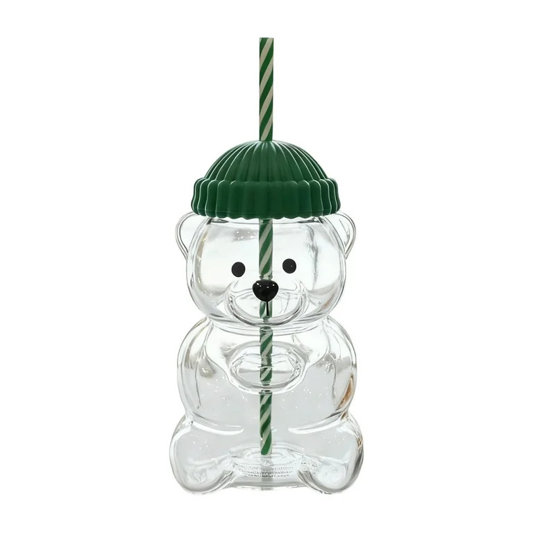 Bear Sippy Cup with Straw, Bear Straw Cups, Clear Bear Glass Cup with Lid and Straw Cute Kawaii B... | Walmart (US)