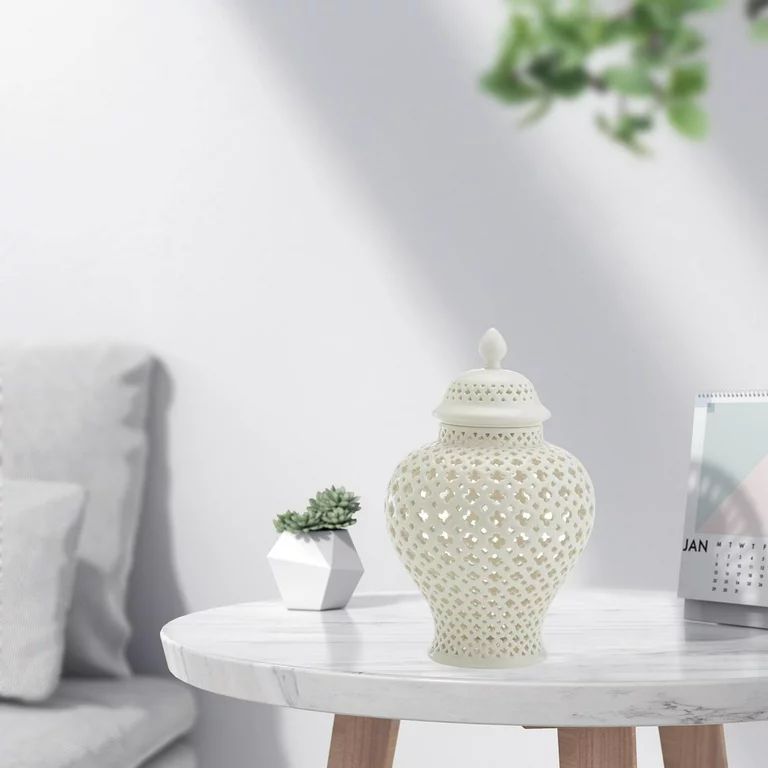 Large Ceramic Ginger Jar Vase Temple Jar Home Decoration with Lid Handicraft white | Walmart (US)
