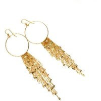 Long Gold Chain Dangle Earrings Handmade Hammered Hoops | Etsy (US)