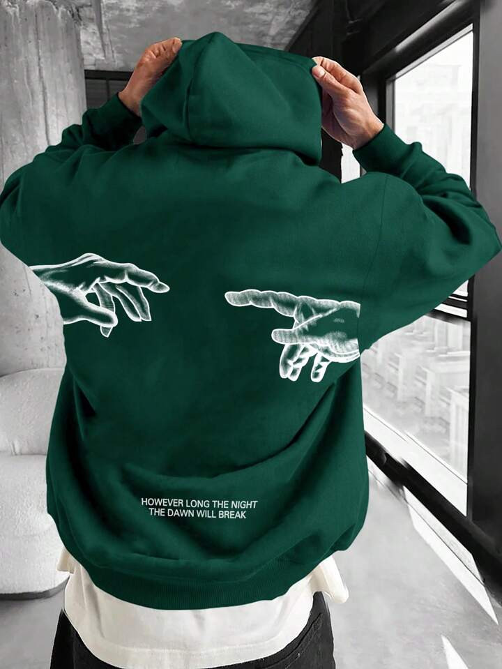 SHEIN Manfinity EMRG Loose Fit Men's Hooded Long Sleeve Sweatshirt With Hand Print Design | SHEIN