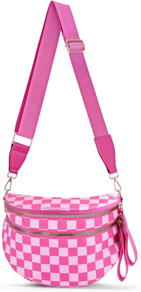 Checkered Crossbody Bum Bags for Women Nylon Checkered Purse Fanny Packs Sling Cross Body Bag wit... | Amazon (US)