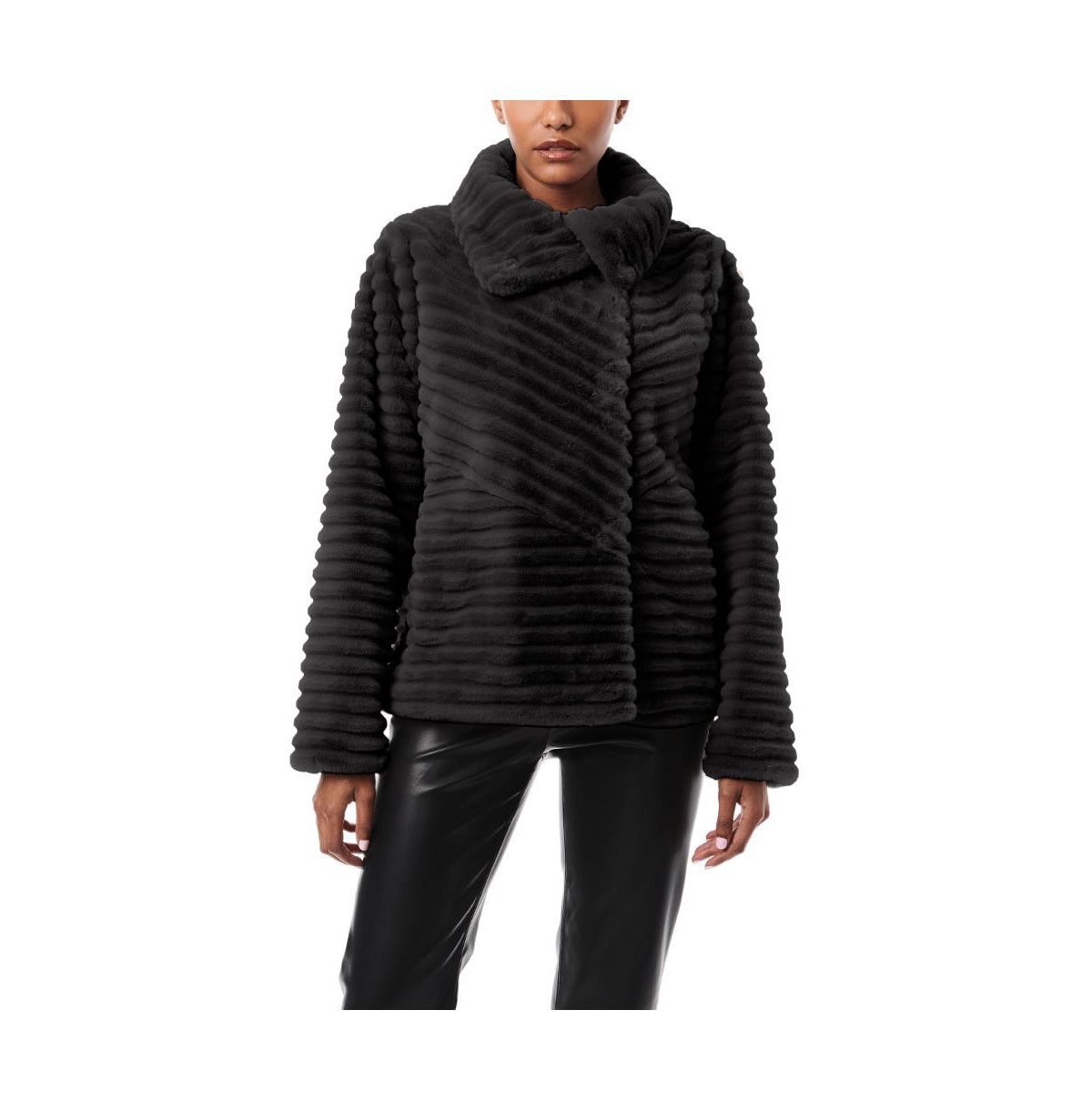 Women's Grooved Faux Fur Jacket - Black | Macy's