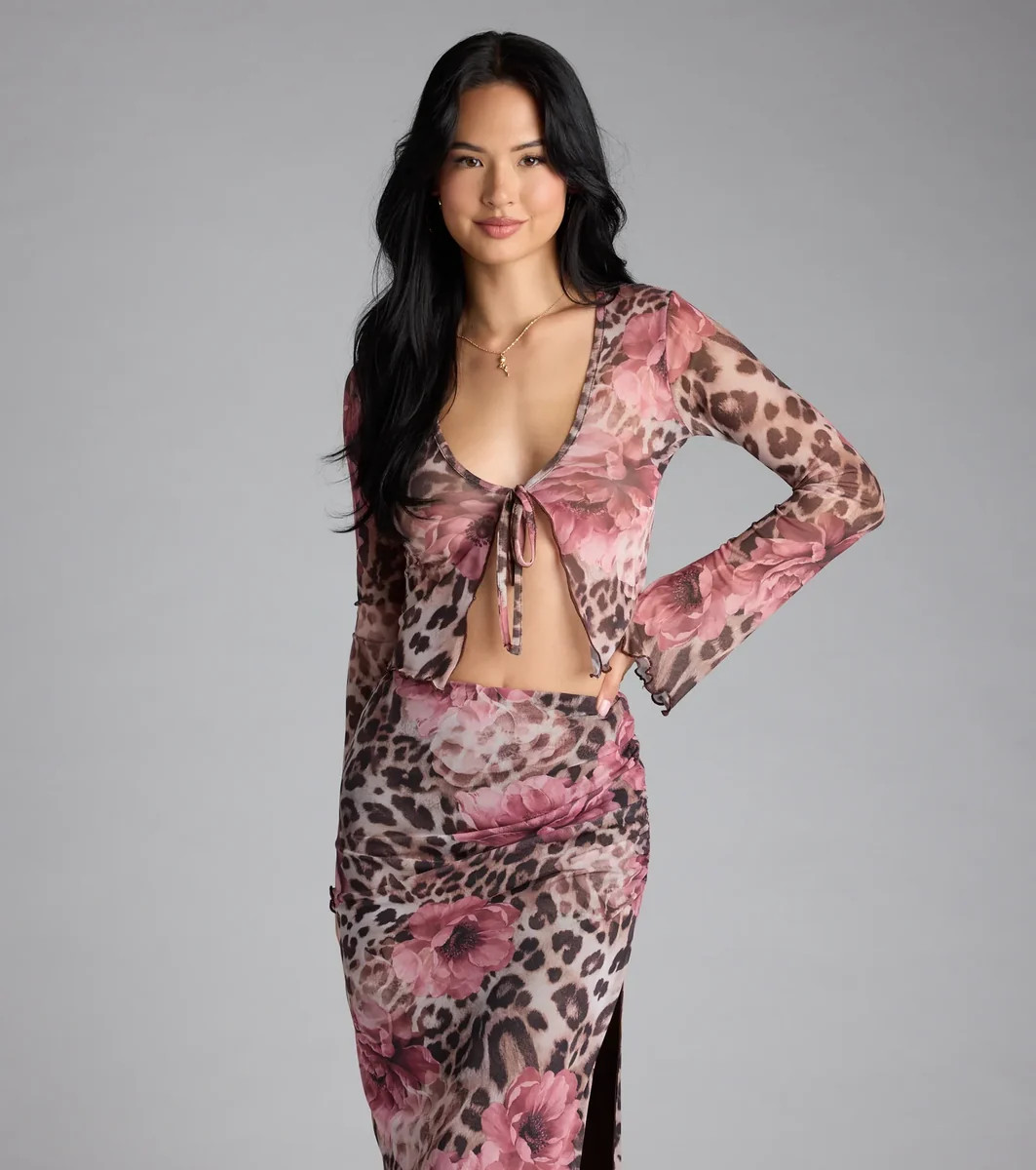 Fierce And Flirty Leopard Floral Tie-Front Top | Windsor Stores