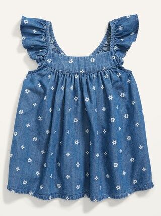 Ruffle-Trim Chambray Swing Top for Toddler Girls | Old Navy (US)