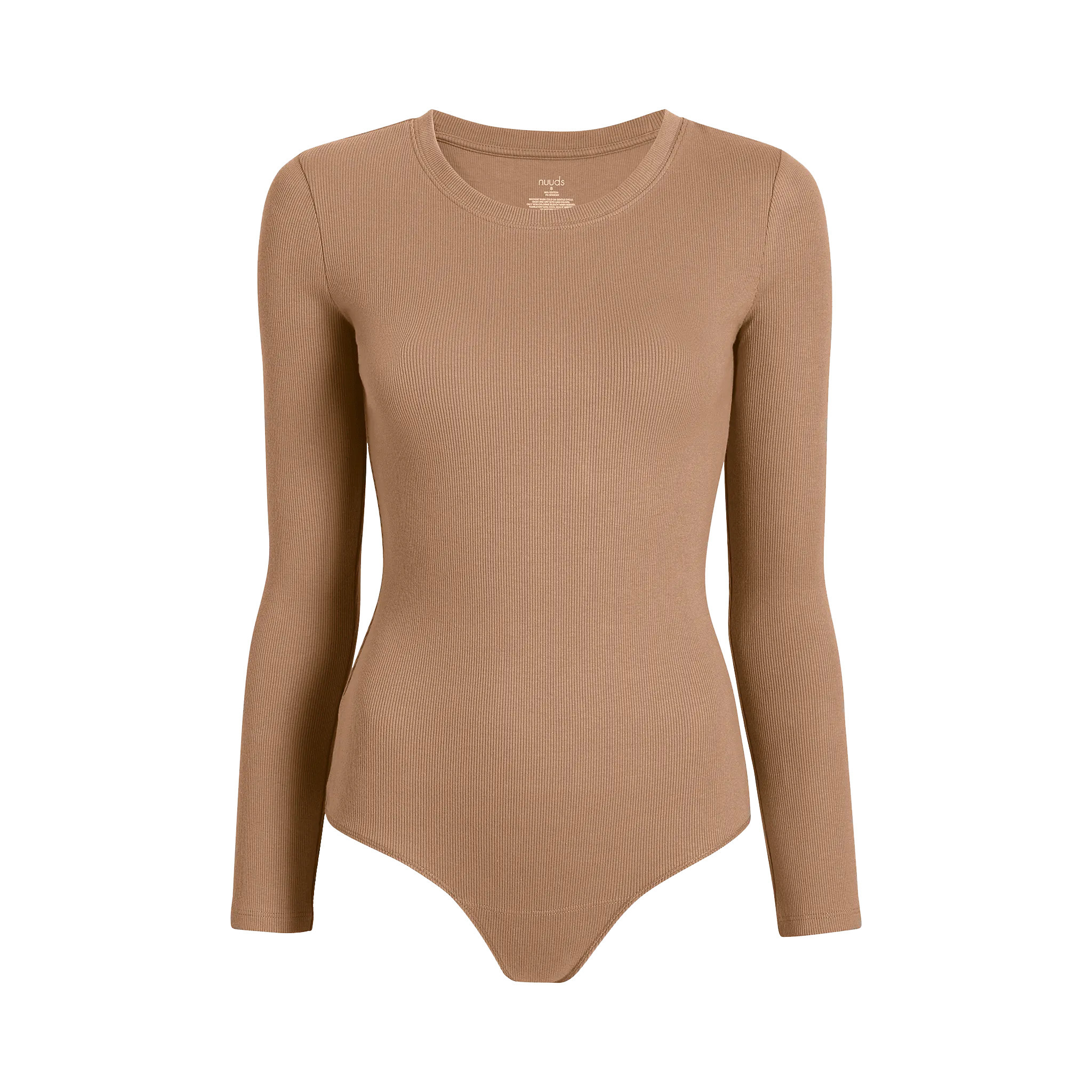Long Sleeve Ribbed Crewneck Bodysuit | Cinnamon - nuuds | nuuds