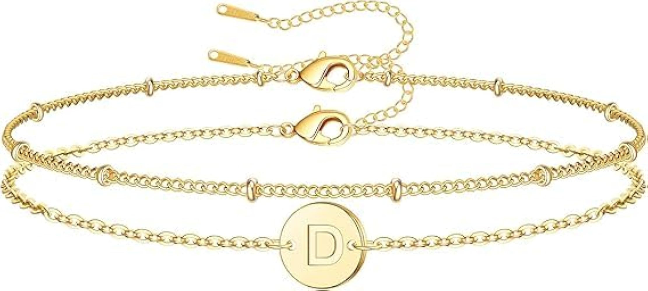 Initial Bracelets Gifts for Women Trendy - 18K Gold Plated Letter Bracelet Dainty Disc Monogram C... | Amazon (US)