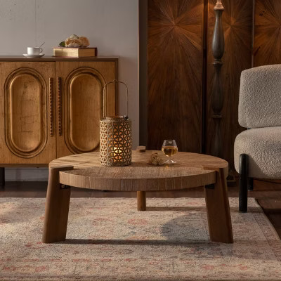 Rustic Natural Round Wood Coffee Table with Smooth Finish, Easy Assembly Accent Table for Living Room or Apartment - Panipeachy | Target
