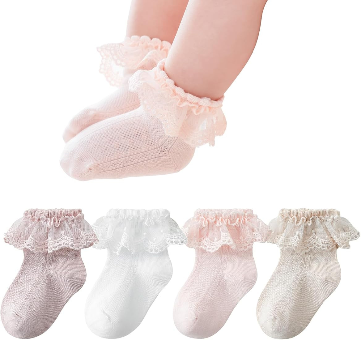 Zumou Toddler Lace Socks Girls Ruffle Eyelet Frilly Princess for Baby Little Kids | Amazon (US)