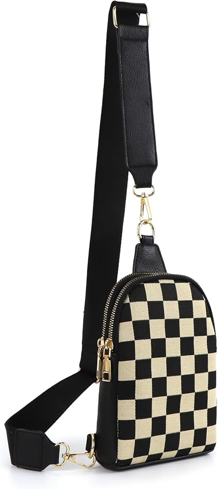 Sling Bag Crossbody Bags For Women Plaid Striped Fanny Packs Chest Bag for Work Shopping | Amazon (US)