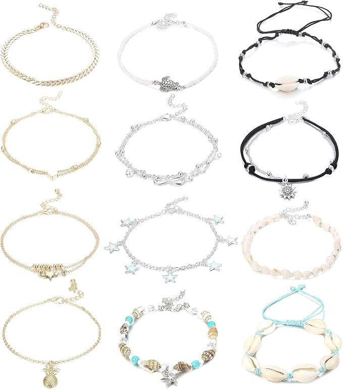 Jstyle 12Pcs Blue Starfish Turtle Charm Ankle Bracelets Multilayer Gold Silver Plated Anklet Brac... | Amazon (CA)