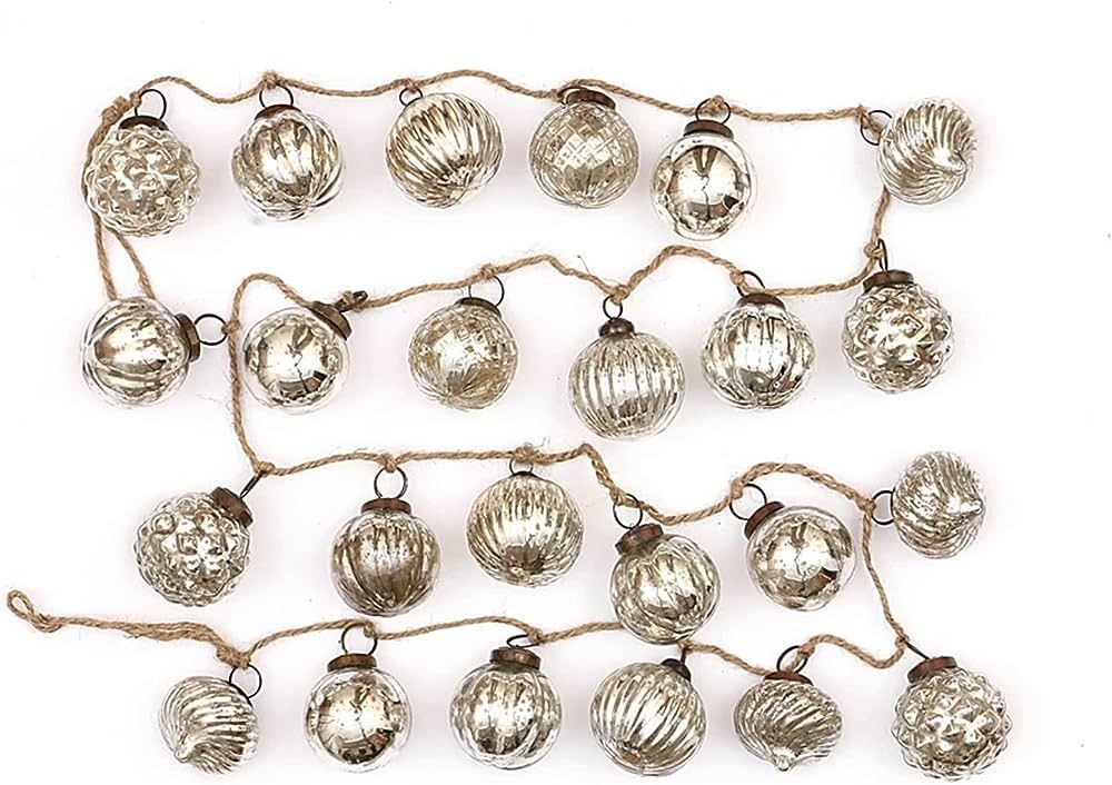 One Holiday Way 72-Inch Embossed Mercury Glass Ornament Christmas Tree Garland w/Antique Silver Fini | Amazon (US)