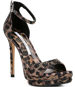 Gianni Bini NessieTwo Leopard Print Rhinestone Platform Dress Sandals - 9.5 | Dillard's