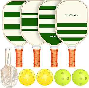 Pickleball Paddles,Sprypals Pickleball Set of 4 Premium Wood Pickleball Paddle with 4 Pickle Ball... | Amazon (US)