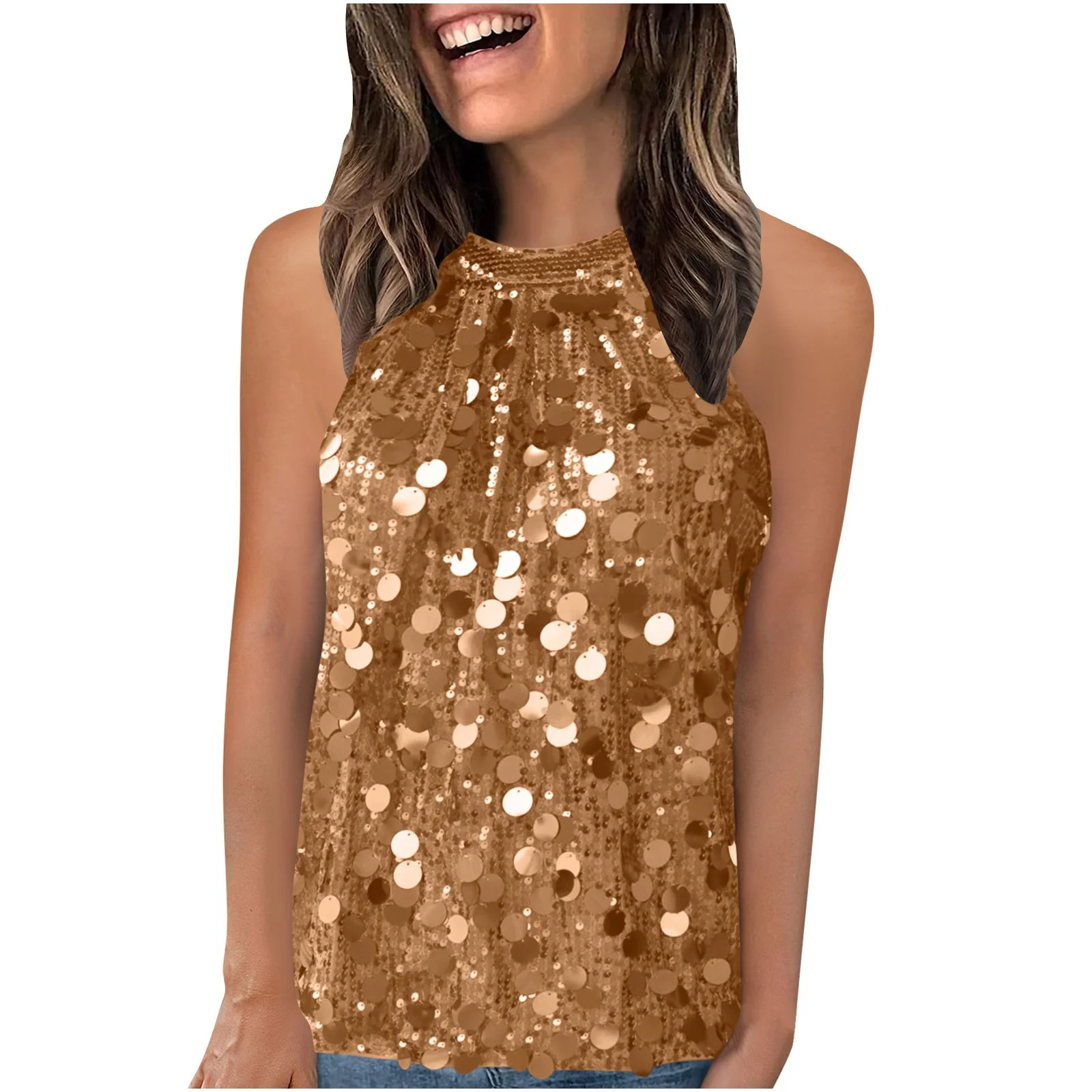 Up to 65 off!Lolmot Sequin Tops for Women Halter Glitter Camisole Cocktail Party Club Shimmer Ves... | Walmart (US)