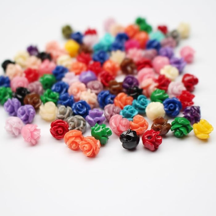 50Pcs Artificial Coral Rose Flower Beads Mix Color Multi-Size Cabochon Carved Loose Bead for Jewe... | Amazon (US)