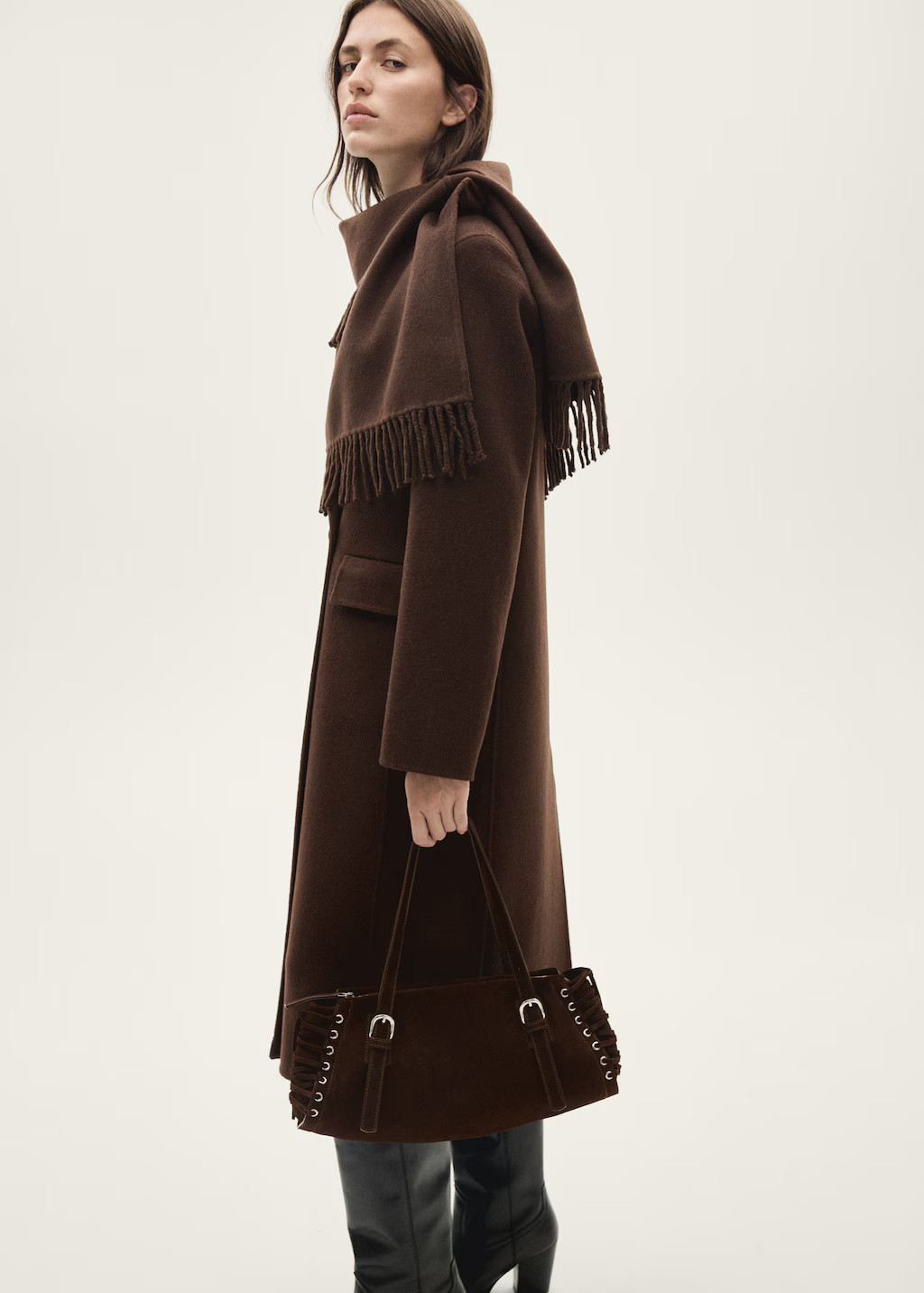 Wool coat with fringed scarf - Women | MANGO USA | Mango (US/MX/AU)