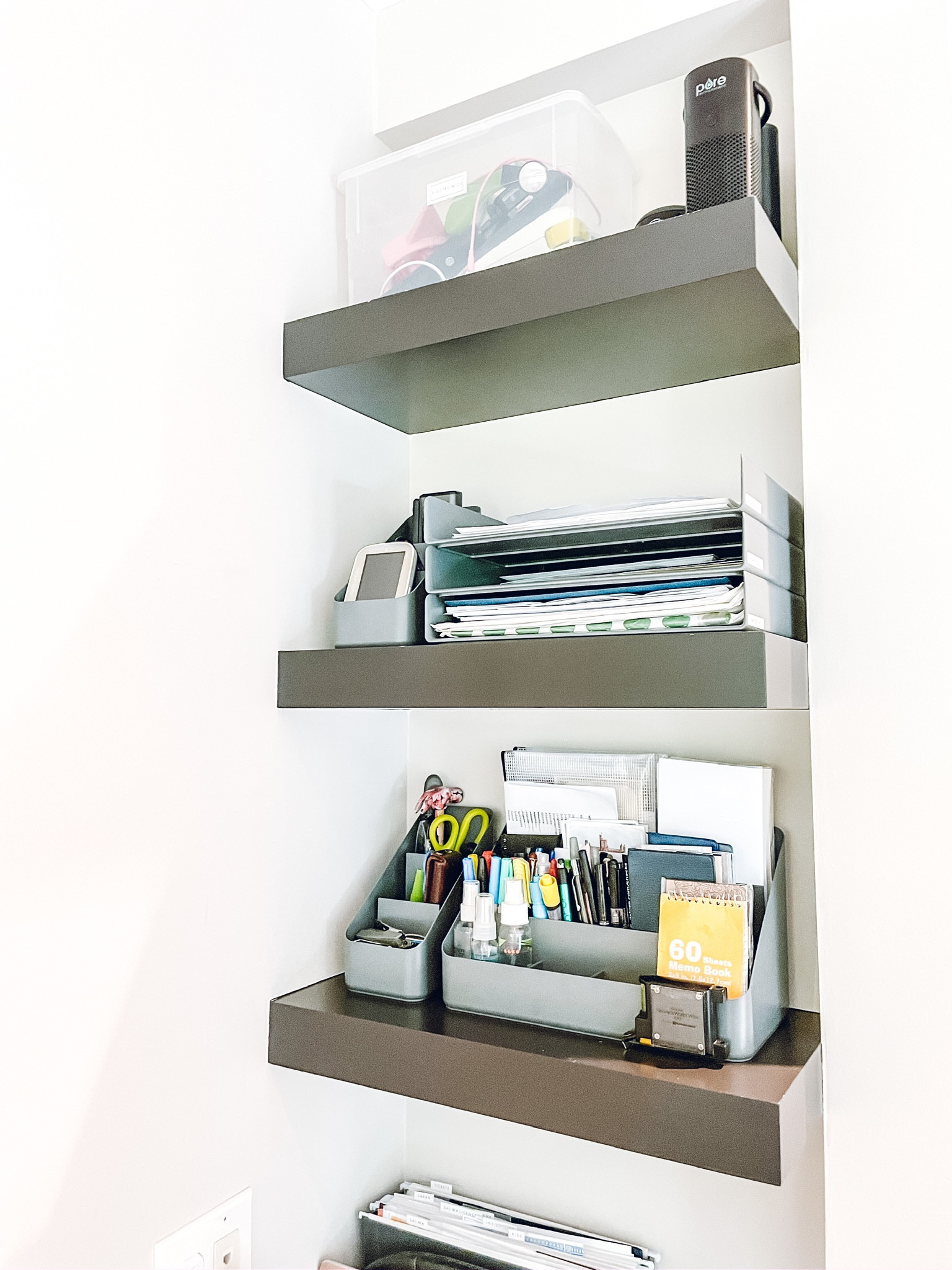 Office organization. Poppin Small Desk Accessory Organizer. Threshold Floating Wood Shelf. Poppin All-In-One Desktop Organizer. Poppin Stackable Landscape Letter Tray✨

#LTKhome #LTKkids #LTKfamily