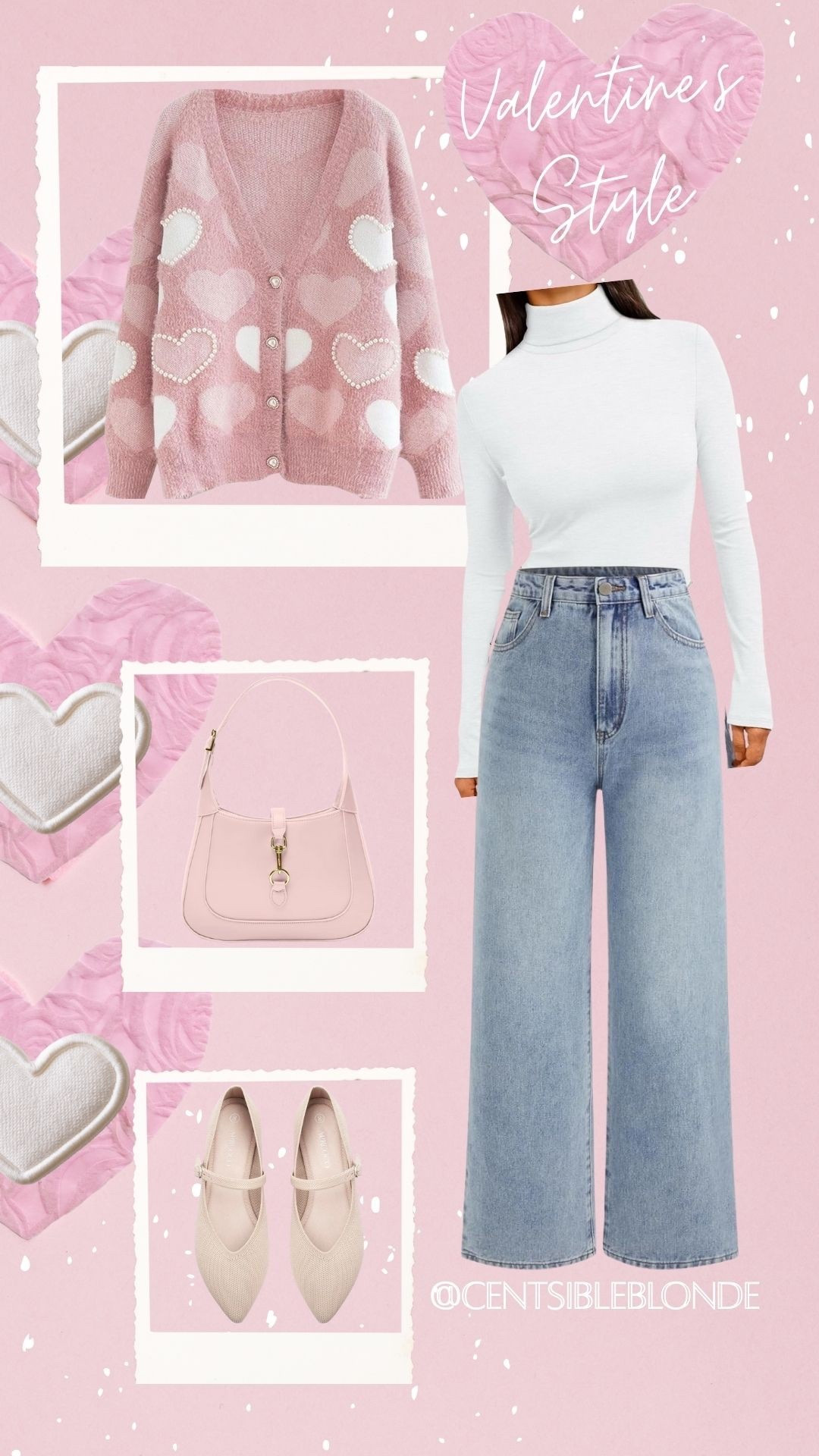 Amazon style, Amazon outfit, Valentine’s Day outfit, galentines day, high waisted jeans, Amazon jeans, pink handbag, heart sweater, heart cardigan, Mary Jane flats, cream flats, turtleneck top, layering top

#LTKPetite #LTKFindsUnder50 #LTKMidsize