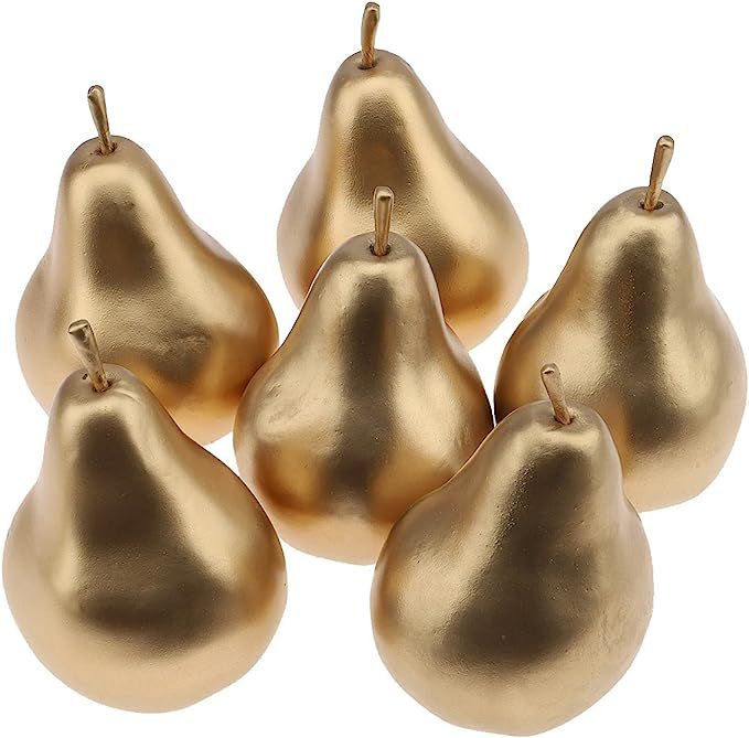 Meiwlong 6 PCS Artificial Realistic Pear Fake Lifelike Display Props Decoration Golden Birthday P... | Amazon (US)