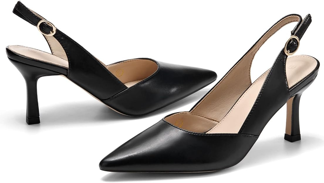 Rilista Women's Slingback Kitten Heels Closed Pointed Toe Wedding Party Dress Pumps Shoes | Amazon (US)