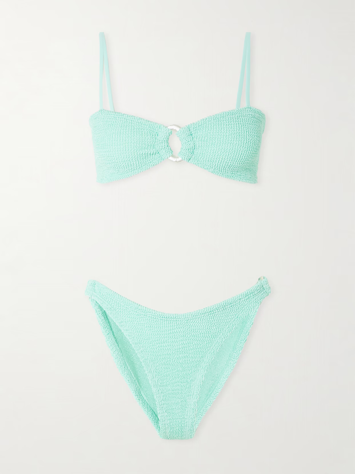 Hunza G - Misty Faux Pearl-embellished Seersucker Bikini - Green | NET-A-PORTER (US)