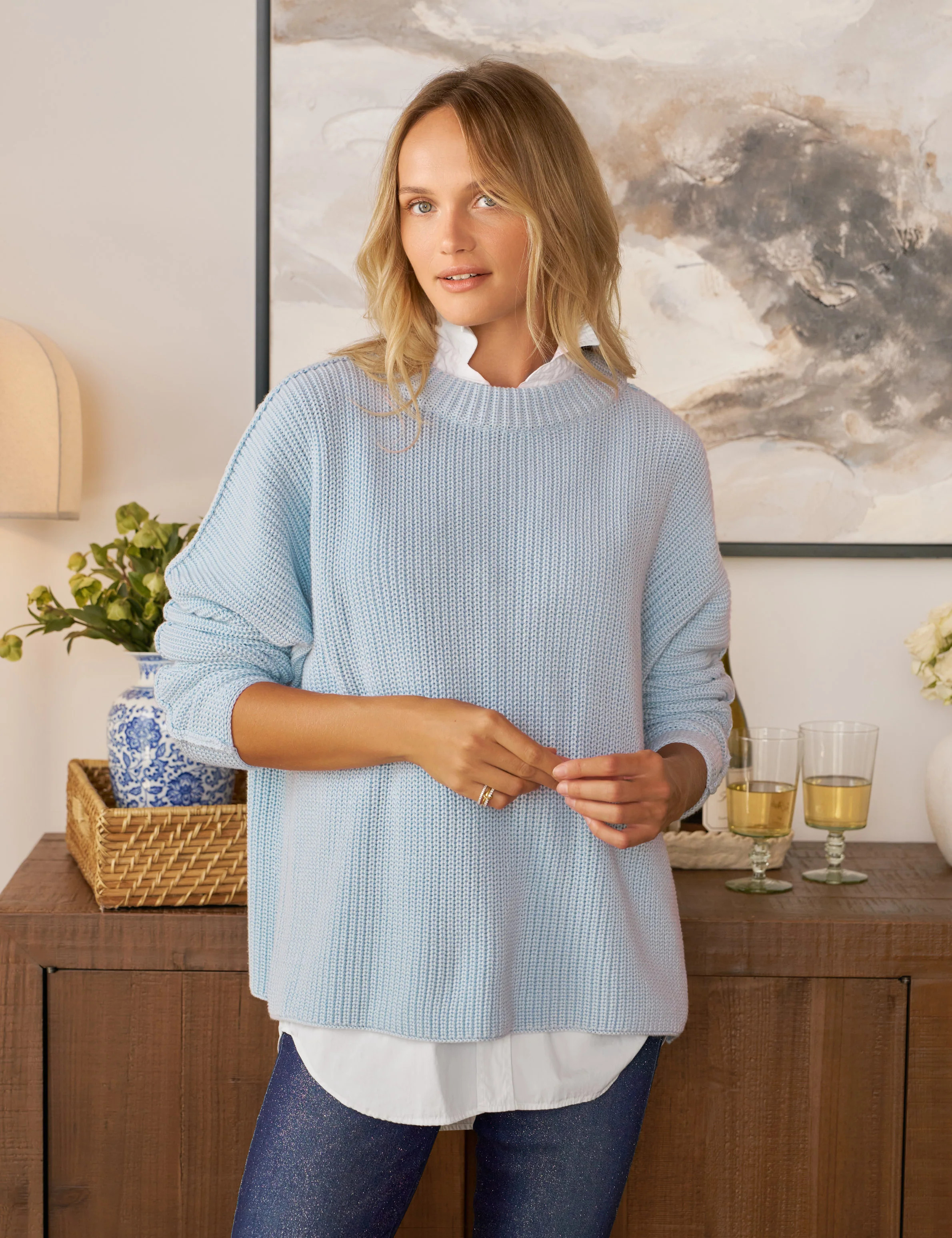 MONTECITO SWEATER Ice, Pure Italian Cotton | Frank & Eileen