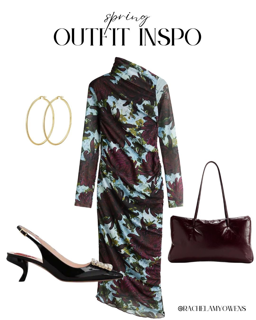 Deep Hues & Floral Prints! 🥀
I am obsessed with this edgy yet elegant spring look! The focal piece is a stunning high-neck mesh midi dress featuring a moody, oversized floral print in deep plum and dusty blue.
To keep the look sophisticated, I paired it with sleek black patent slingback kitten heels topped with a sparkling crystal buckle. I finished the ensemble with a rich burgundy structured shoulder bag and classic gold hoop earrings for a polished, modern touch!
#OOTD
#SpringOutfit
#FloralMidiDress
#MeshDress
#SlingbackHeels
#KittenHeels
#BurgundyBag
#GoldHoops
#MoodyFlorals
#SpringStyle
#LTKInspo
#DateNightLook
#ChicStyle
#OutfitInspo
#ElegantFashion


#LTKspring #LTKspringtrends #LTKootd