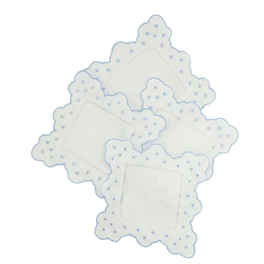 Embroidered Scallop & Dots Cocktail Napkins, Light Blue | Paloma & Co.