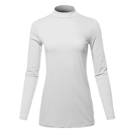A2Y Women s Basic Solid Soft Cotton Long Sleeve Mock Neck Top Shirts White 3XL | Walmart (US)