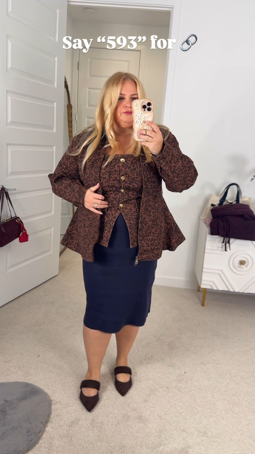 Peplum top xxl
Peplum jacket 1x
Skirt - is part of a matching set wearing 1x skirt is very stretchy and it actually comes with a matching mock neck tank, which I love