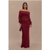Charlotte Knit Maxi Skirt With Overlay - Merlot I MESHKI I Size L | MESHKI US