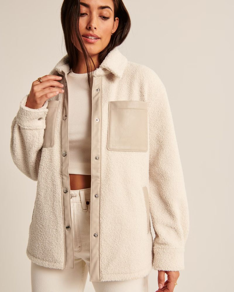 Women's Elevated Trim Sherpa Shirt Jacket | Women's 30% Off Almost All Sweaters & Fleece | Abercr... | Abercrombie & Fitch (US)