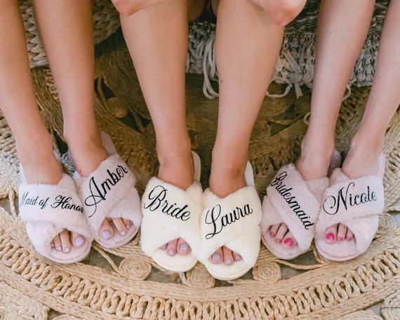 Bride Bridesmaid Slippers | Bachelorette Party | Bridal Shower Gift | Bridesmaid Gift | Gifts to ... | Etsy (US)