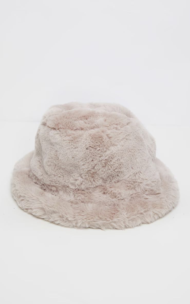 Beige Faux Fur Bucket Hat | PrettyLittleThing US
