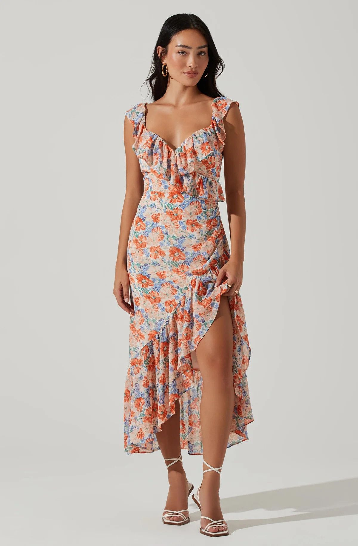 Mahalia Floral Sweetheart Ruffle Midi Dress | ASTR The Label (US)