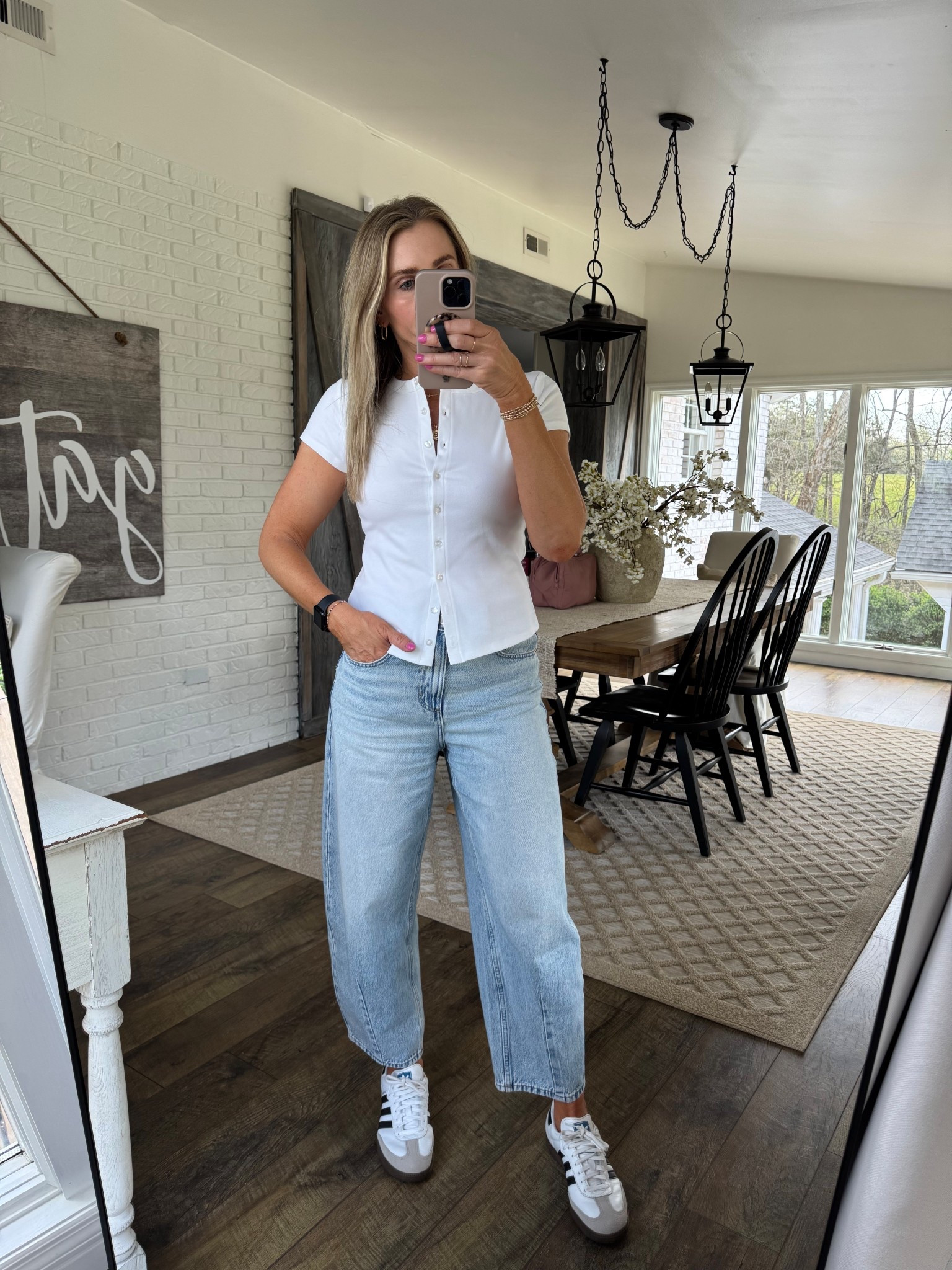 Love this wild fable white button top! I’ll need this in every color. 
5’7”/140 size Medium in top and 6 in jeans. 

#LTKootd #LTKmomlife #LTKOver40