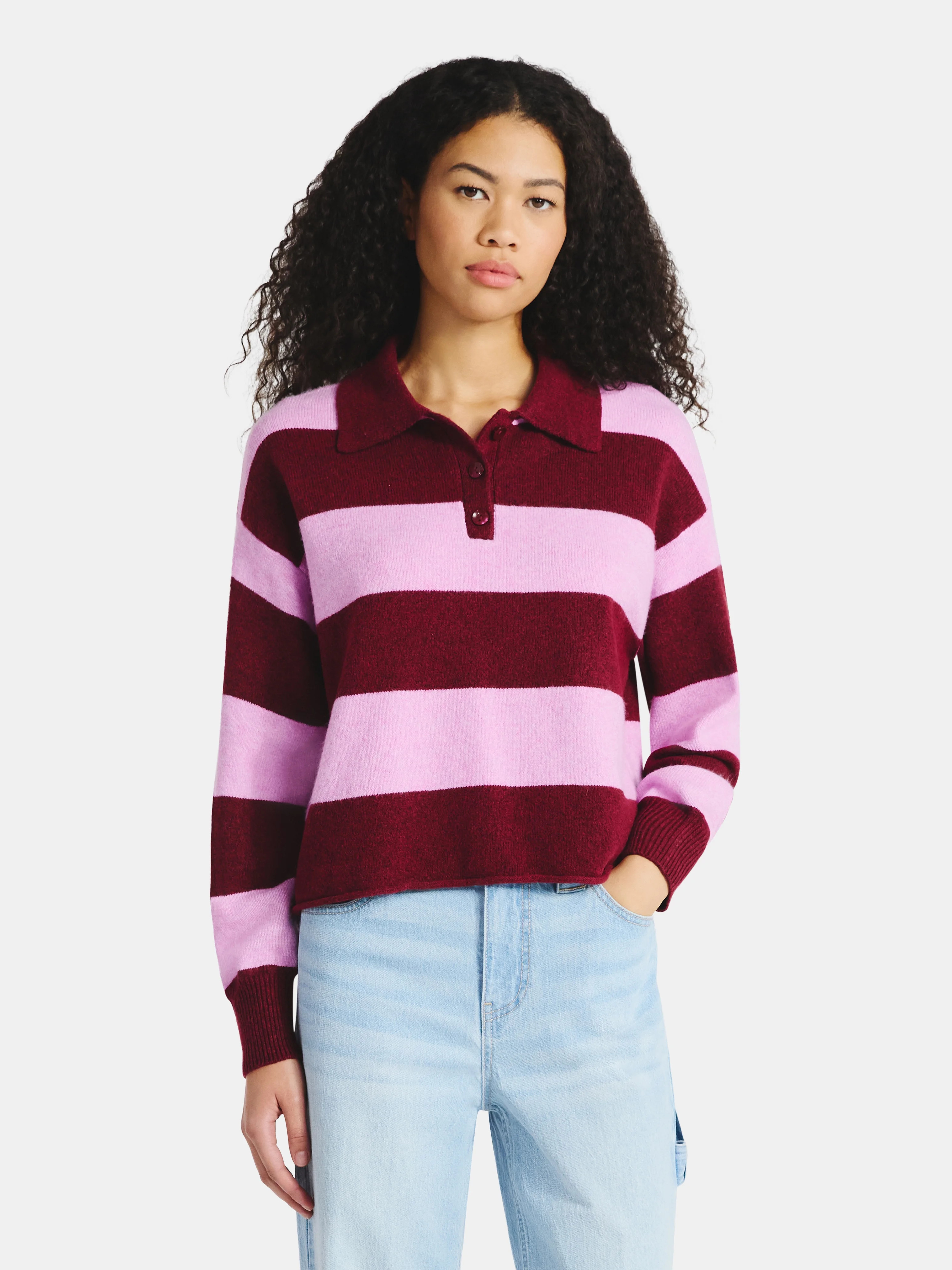 No Boundaries Button-Up Pullover Sweater with Long Sleeves, Midweight, Women's - Walmart.com | Walmart (US)