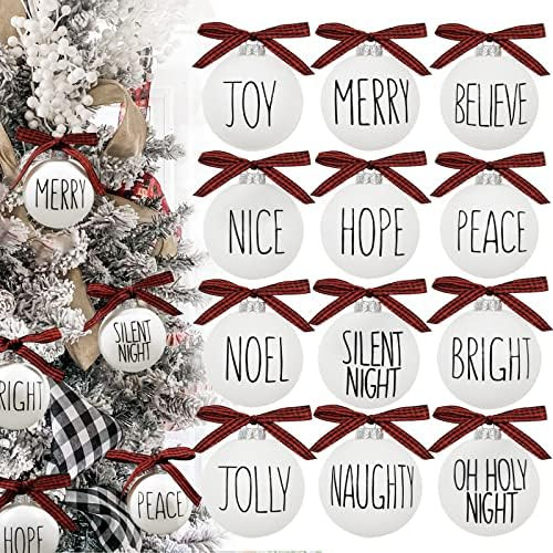 Christmas Ornaments - Xmas Tree Decorations - Set of 12 Shatterproof Bulbs with Buffalo Plaid Bow... | Amazon (US)