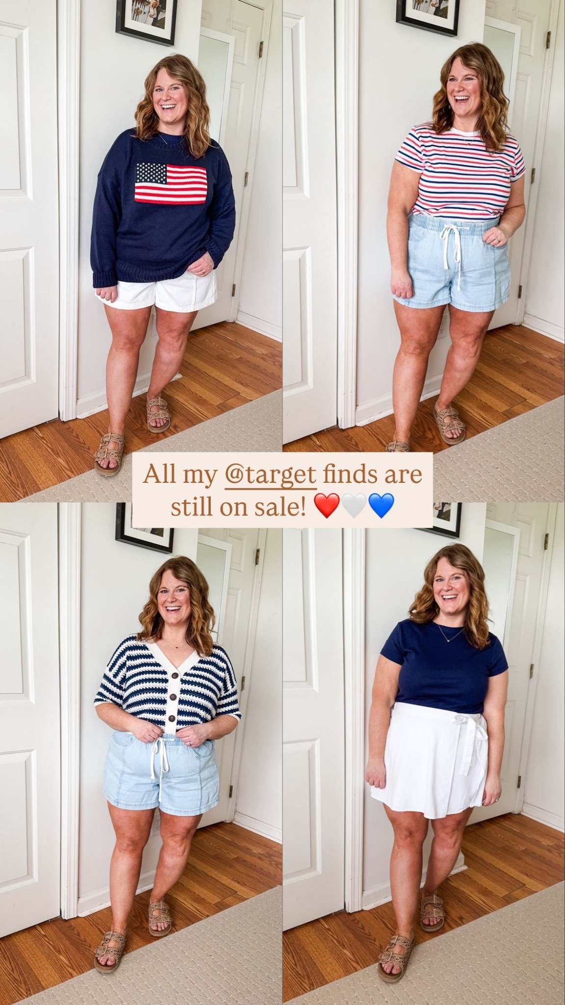 Memorial Day
4th of July
Target sale finds 
Midsize red white & blue
Wearing a large in everything except in the shorts (wearing an xl)

#LTKSeasonal #LTKPetite #LTKMidsize