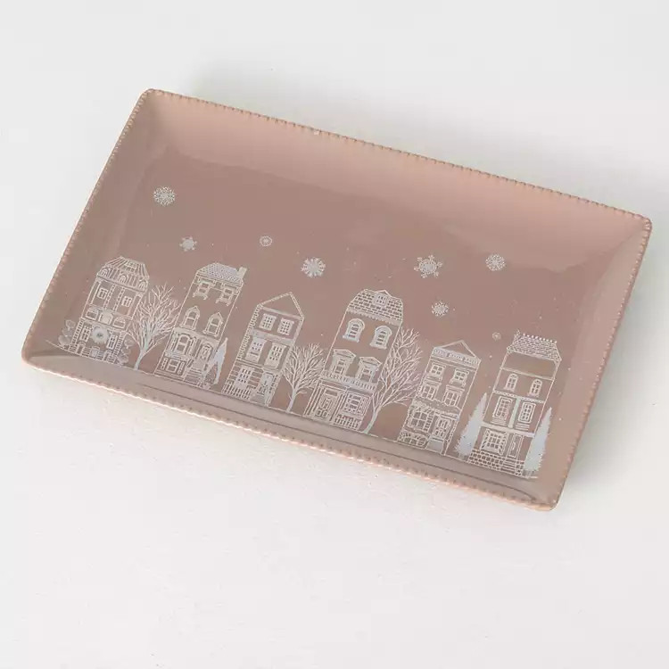 New! Pink Holiday Village Platter | Kirkland's Home