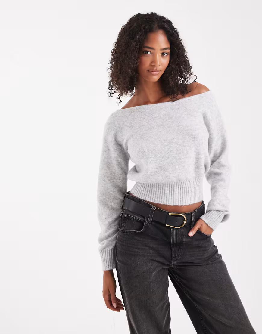 Cotton On luxe off shoulder knit in grey marle | ASOS (Global)
